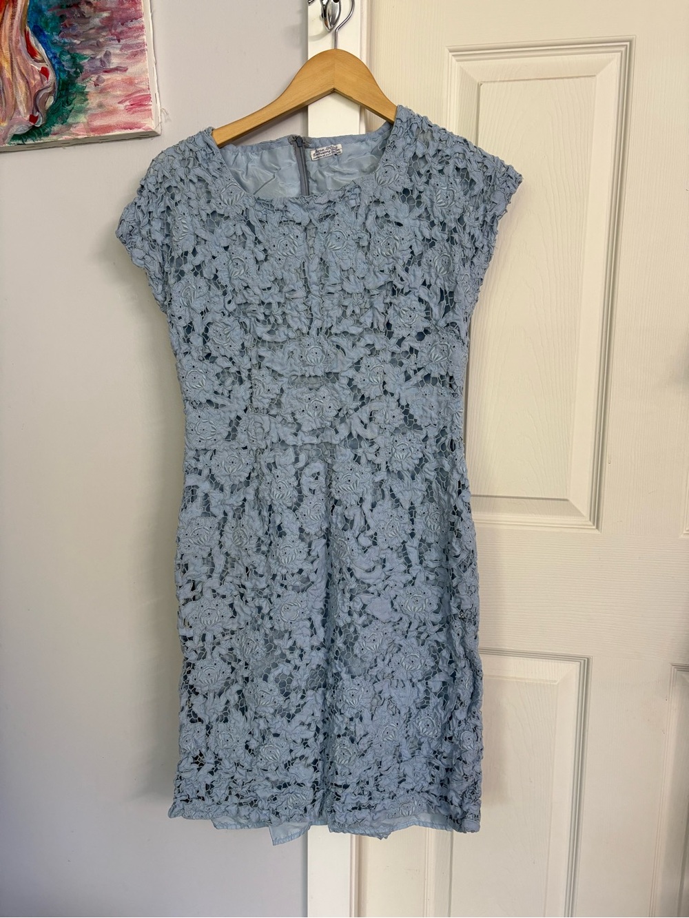 Light Blue Floral Lace Cap-Sleeve Dress